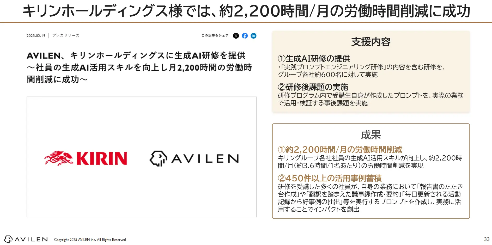 実践プロンプトエンジニアリング研修の、キリンホールディングス様の事例です。