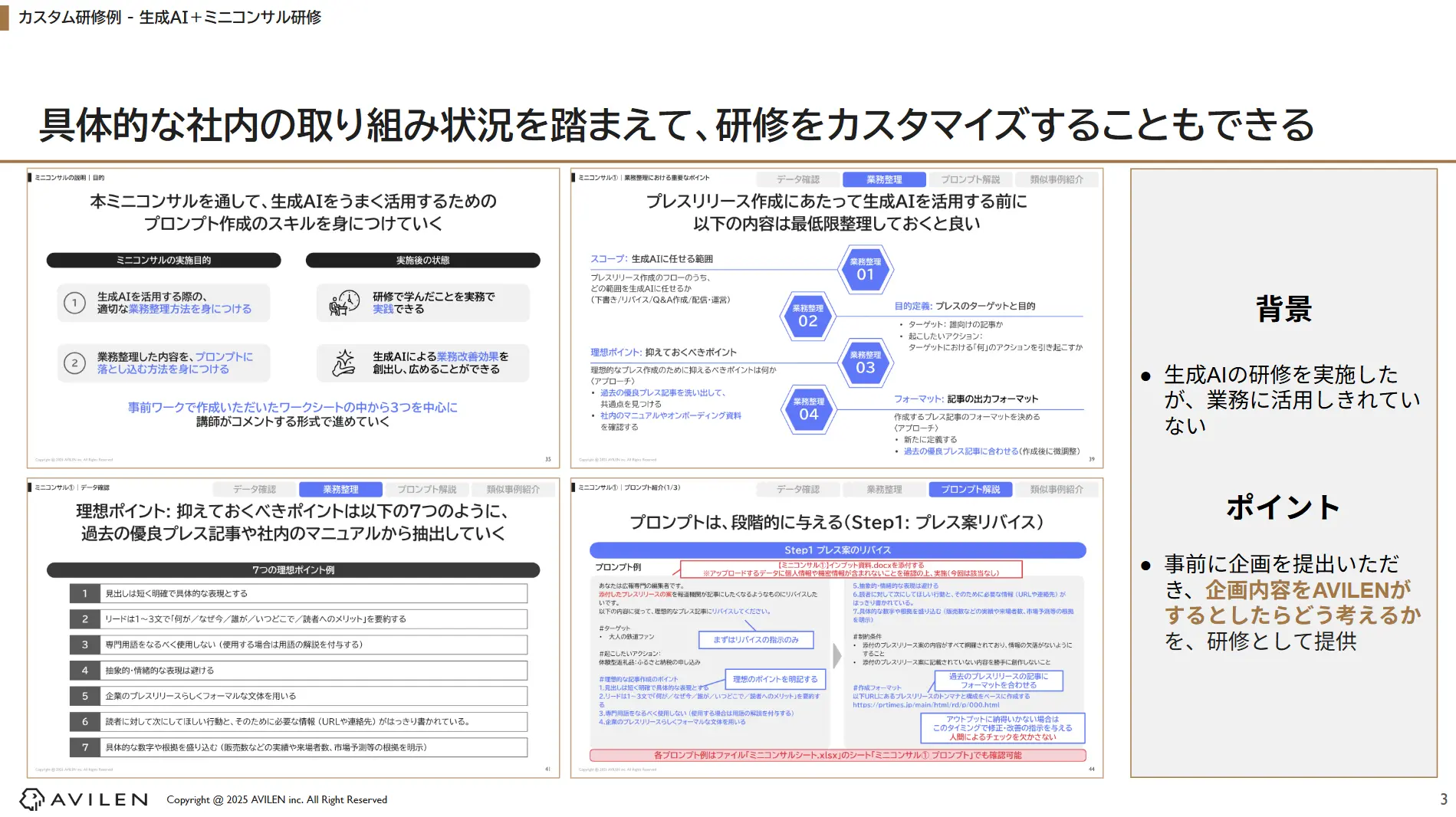 生成AI+ミニコンサル研修の概要図です。