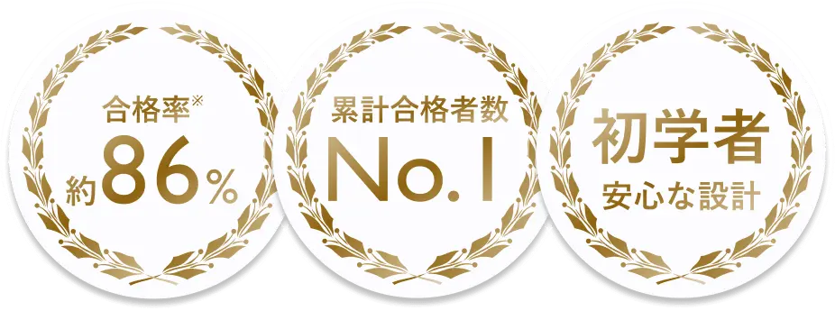 合格率約86%、累計合格者数No.1、初学者安心な設計