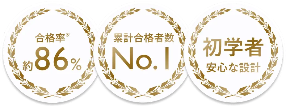 合格率約86%、累計合格者数No.1、初学者安心な設計