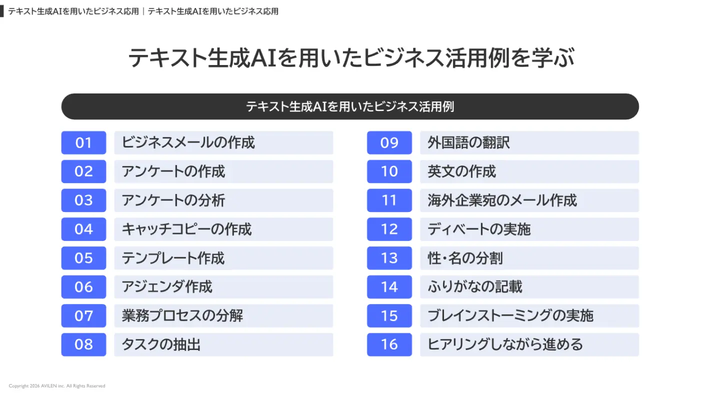 各種業務ごとの充実したビジネス活用例